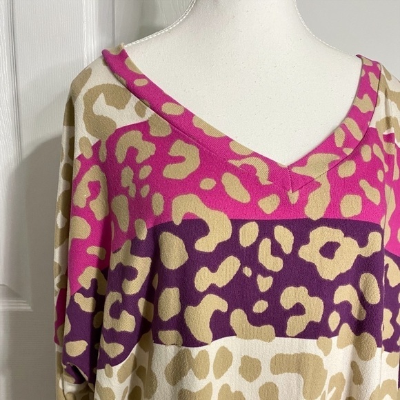 Sew in Love Striped Animal Print Long Sleeve V-Neck Top - Picture 3 of 9